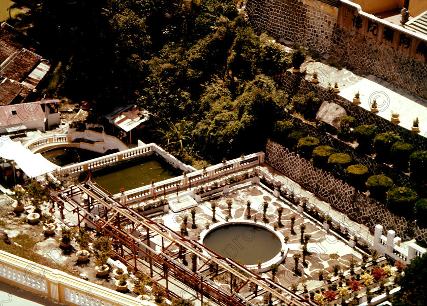 PMR.PN-15 
 Malaya, Penang Island 1959: Ayer Itam Buddhist Temple - view of the turtle and fish pools from the pagoda. 
 Keywords: British colonies, Far East, tropics, island, historic, nostalgia