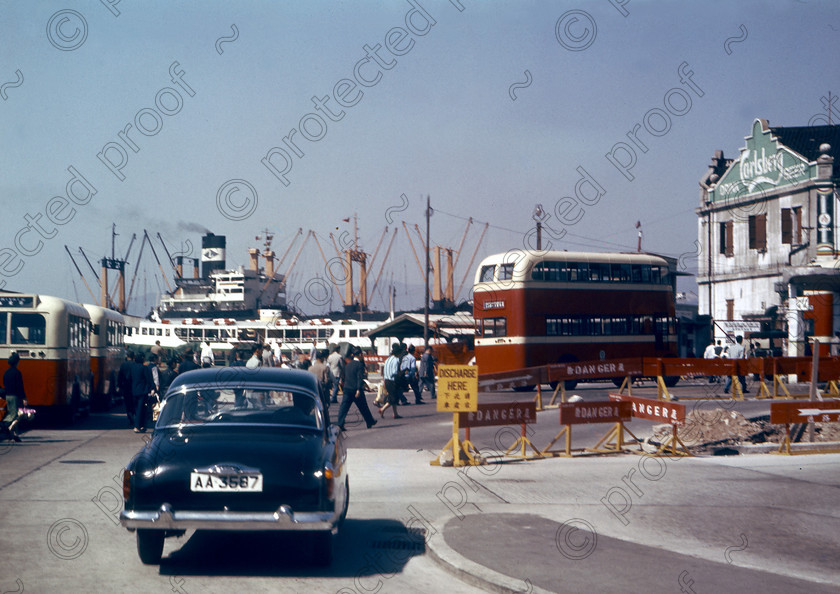 PMR.HK-02 
 Hong Kong 1958: Kowloon docks and bus terminus. 
 Keywords: British colonies, nostalgia, historic, island, tropics, Far East