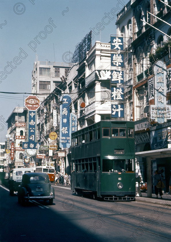 PMR.HK-07 
 Hong Kong 1958: Queen Street with ex-UK tram. 
 Keywords: British colonies, Far East, tropics, island, historic, nostalgia