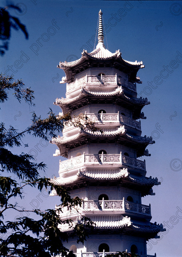 PMR.HK-42 
 Hong Kong 1958: like a filigree wedding cake - the all-white pagoda in Haw Par Villa (Tiger Balm Gardens). 
 Keywords: British colonies, nostalgia, historic, island, tropics, Far East