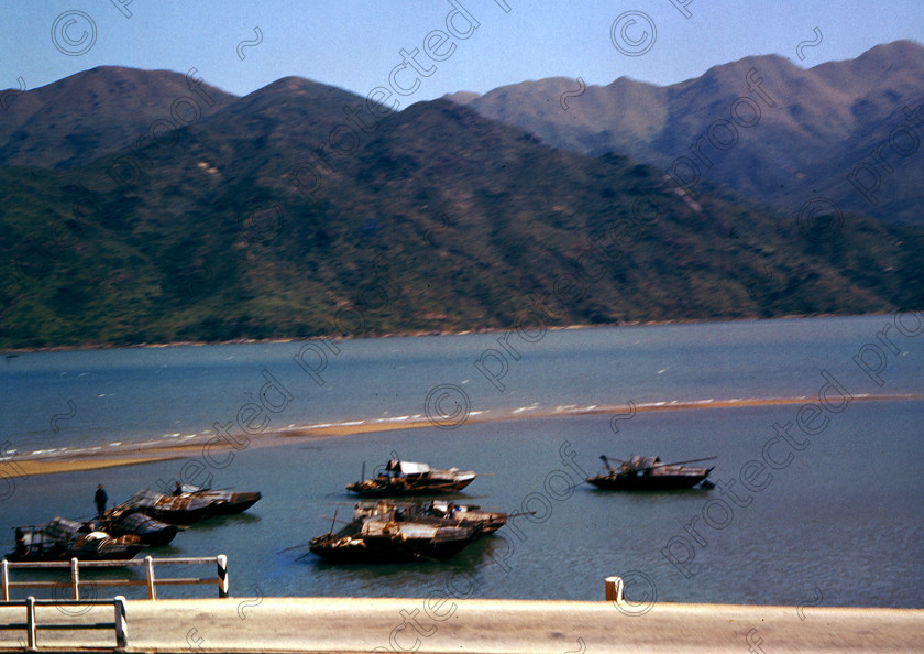 PMR.HK-23 
 Hong Kong 1958: typical scenery with sampans in the New Territories, taken from the train. 
 Keywords: British colonies, nostalgia, historic, island, tropics, Far East