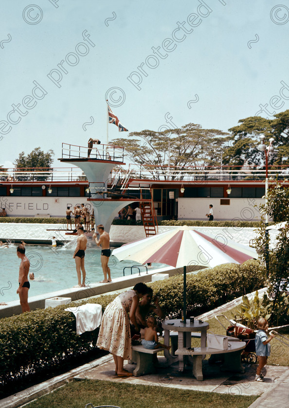 PMR.SP-15 
 Singapore 1958: the Nuffield Swimming Pool in the Britannia NAAFI Club. 
 Keywords: British colonies, nostalgia, historic, island, tropics, Far East