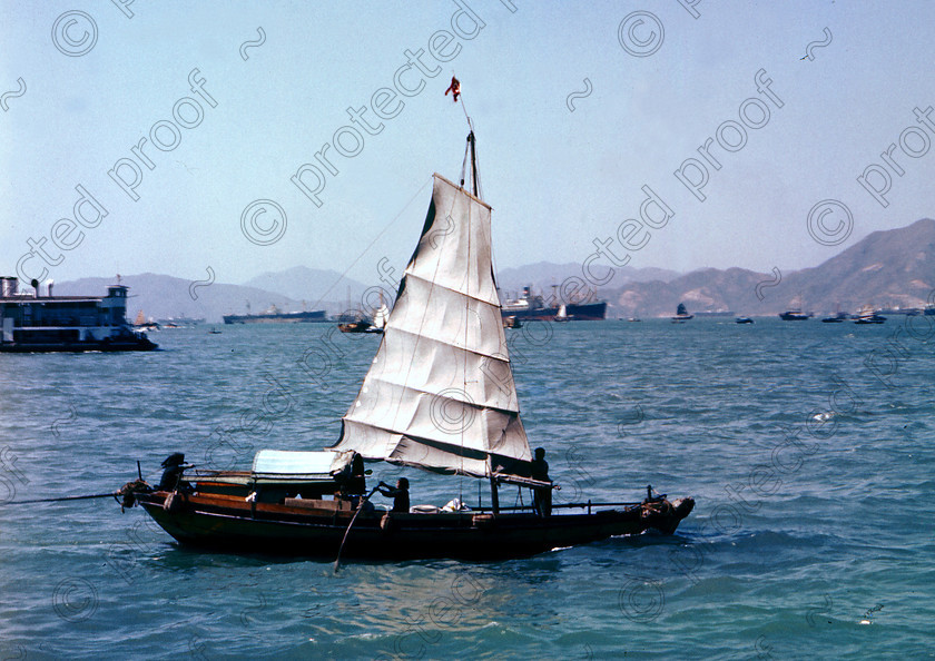 PMR.HK-49 
 Hong Kong 1958: a sampan under sail in the straits. 
 Keywords: British colonies, nostalgia, historic, island, tropics, Far East