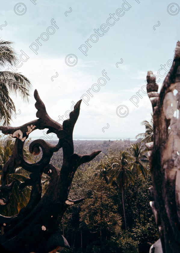 PMR.PN-13 
 Malaya, Penang Island 1959: Ayer Itam Buddhist Temple - view towards the sea from the pagoda. 
 Keywords: British colonies, nostalgia, historic, island, tropics, Far East