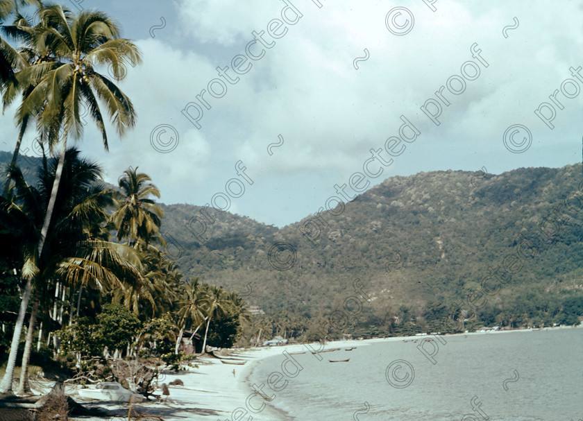 PMR.PN-05 
 Malaya, Penang Island 1959: beach and kelong near Sandycroft Leave Centre. 
 Keywords: British colonies, Far East, tropics, island, historic, nostalgia