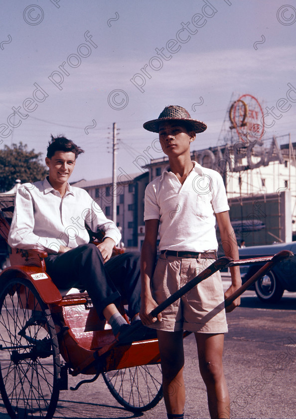 PMR.HK-08 
 Hong Kong 1958: rickshaw with rickshaw-boy. 
 Keywords: British colonies, nostalgia, historic, island, tropics, Far East