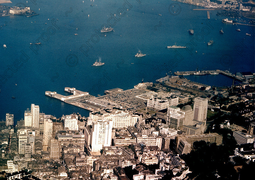 PMR.HK-18 
 Hong Kong 1958: view from the summit of Mount Victoria with the Star Ferry terminal and Hong Kong and Shanghai Bank building (right centre). 
 Keywords: British colonies, nostalgia, historic, island, tropics, Far East