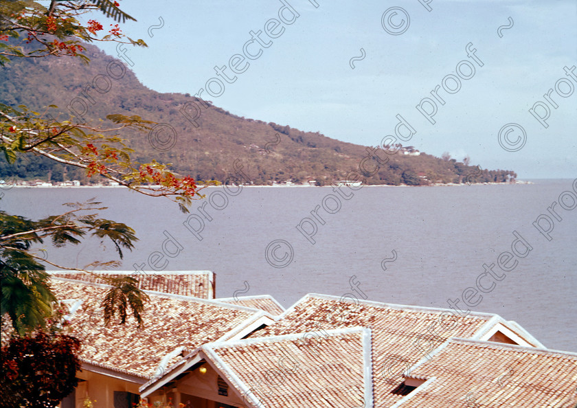 PMR.PN-03 
 Malaya, Penang Island 1959: view over the roof of the restaurant at Sandycroft Leave Centre. 
 Keywords: British colonies, nostalgia, historic, island, tropics, Far East