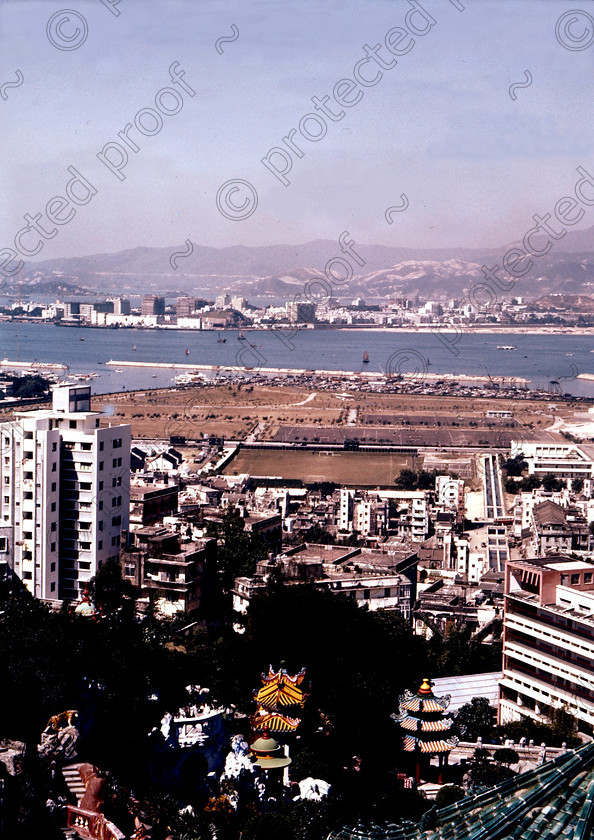 PMR.HK-47 
 Hong Kong 1958: view from the top of Haw Par Villa (Tiger Balm Gardens) with straits and mainland. 
 Keywords: British colonies, Far East, tropics, island, historic, nostalgia